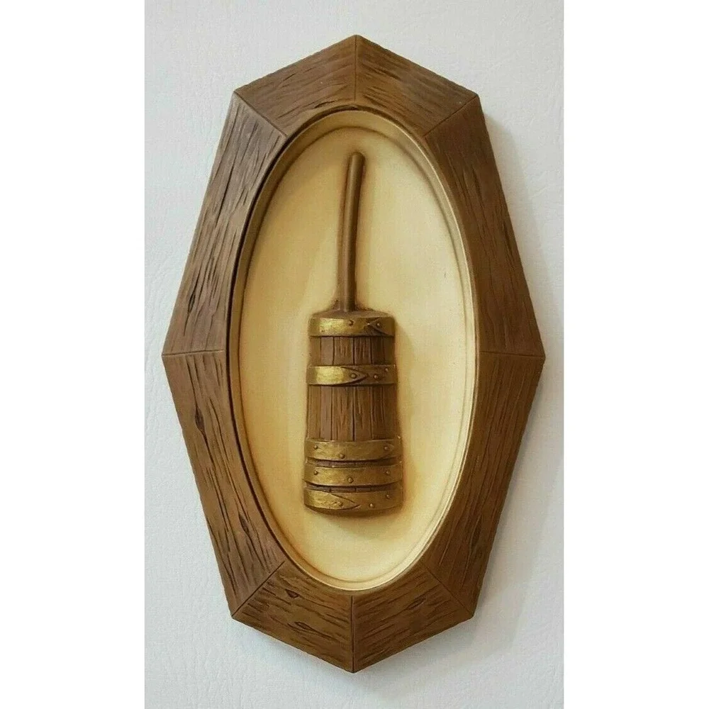 3 MCM Syroco Wall Hangings Vtg 1960s Mid Century Plaques Churn Grinder Bellows
